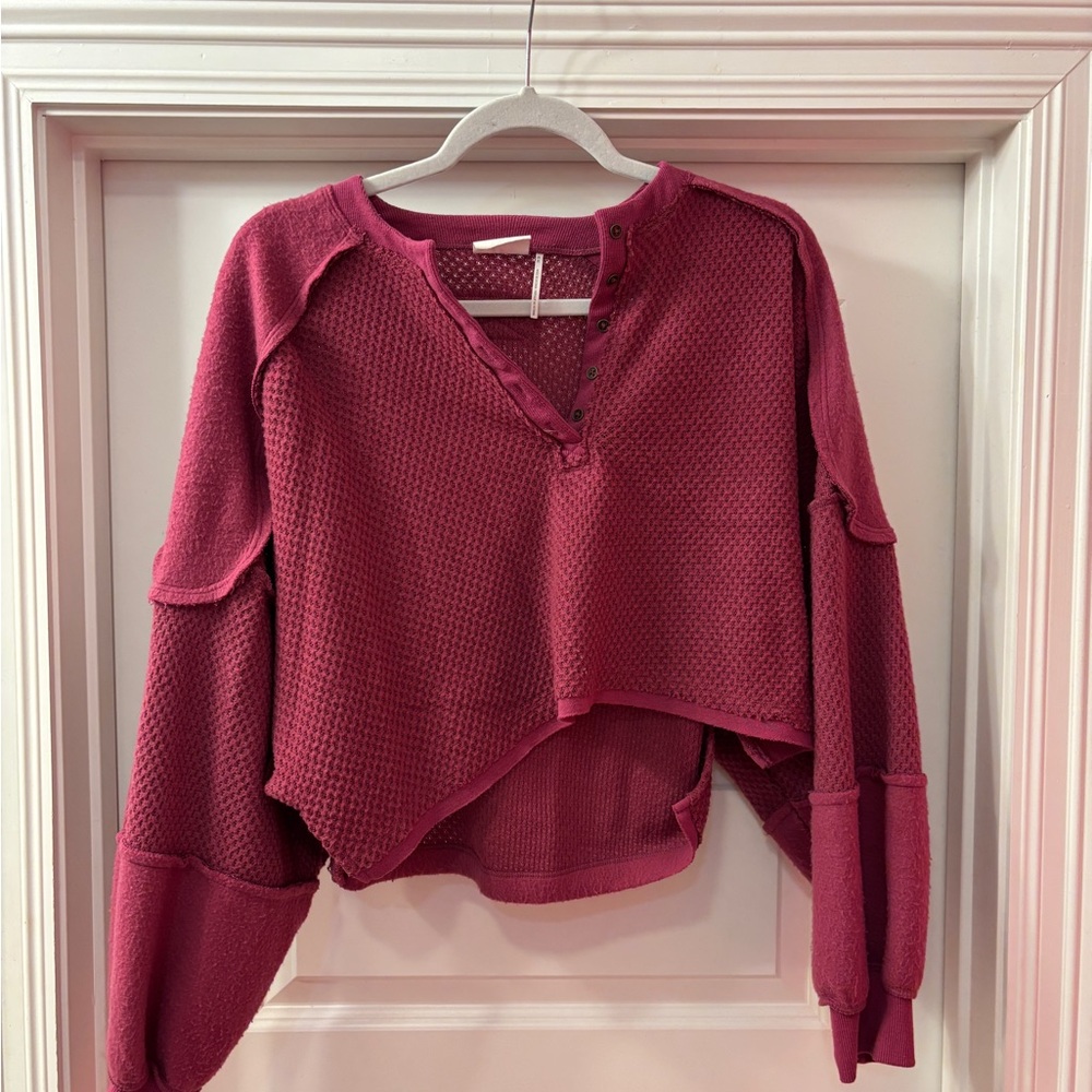 URBAN OUTFITTERS Burgundy Textured Long Sleeve Top